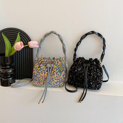 Sequin Small Bag for Women Crossbody New Trendy Korean Style High-value Drawstring Single-shoulder Bucket Bag