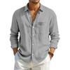Camicia Estiva da Uomo a Maniche Lunghe Tinta Unita Larga in Cotone e Lino con Tasche Estiva Traspirante Moda Casual Camicie per Uomo