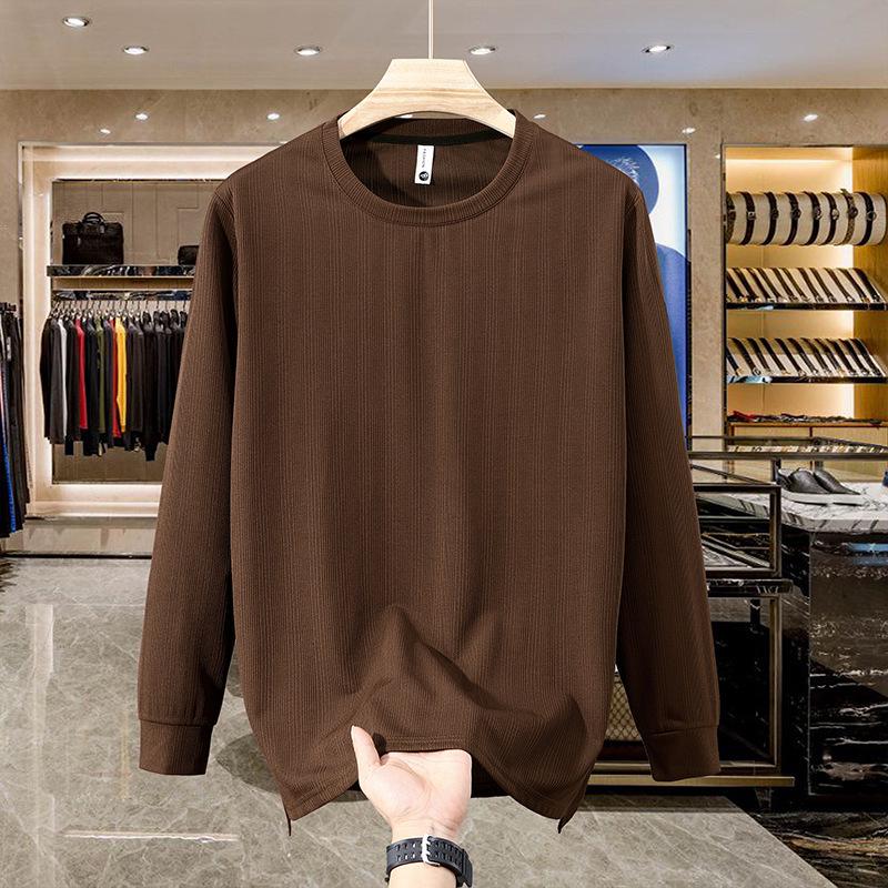 Men's Long-Sleeve Fleece-Lined Hoodie T-Shirt - Solid Color, Round Neck, Plus Size for Spring & Autumn