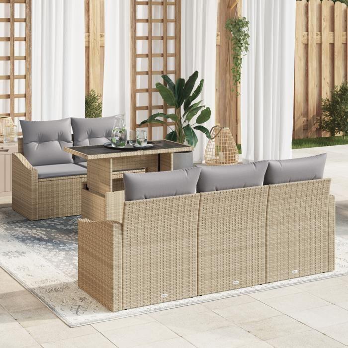 VidaXL Canapé de jardin 6 pièces avec coussins Beige Poly Rattan 3348916