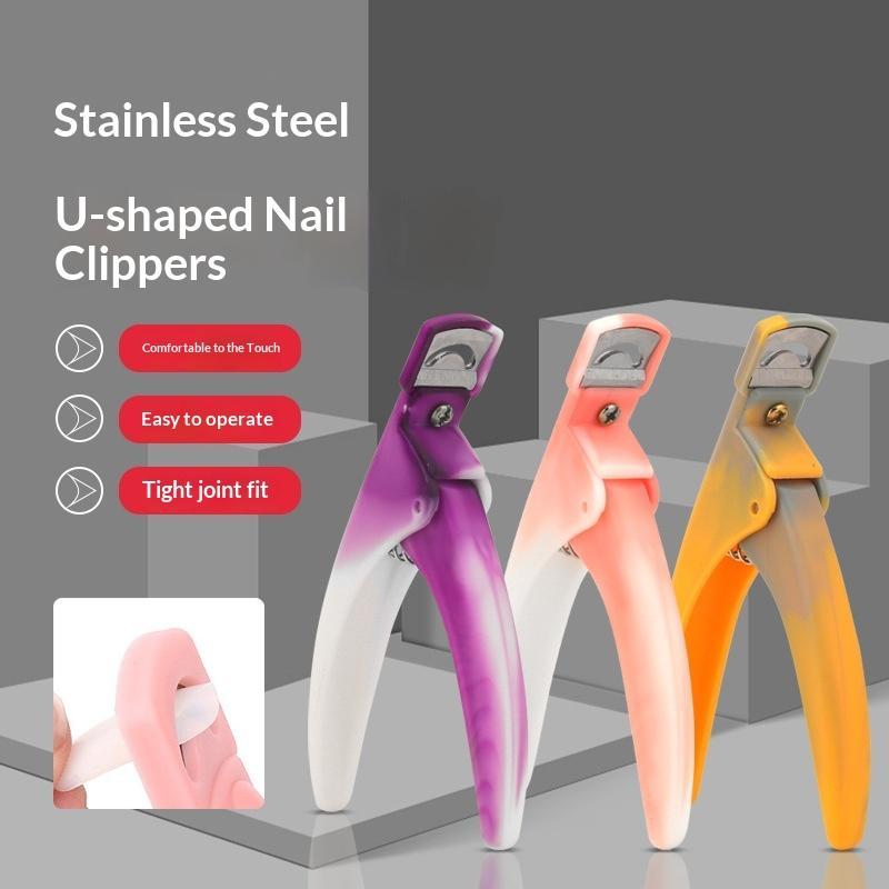 Stainless Steel U Shaped Acrylic False Nail Clippers Sharp Edge Non-slip Grip for Professional Nail Art Manicure Salon