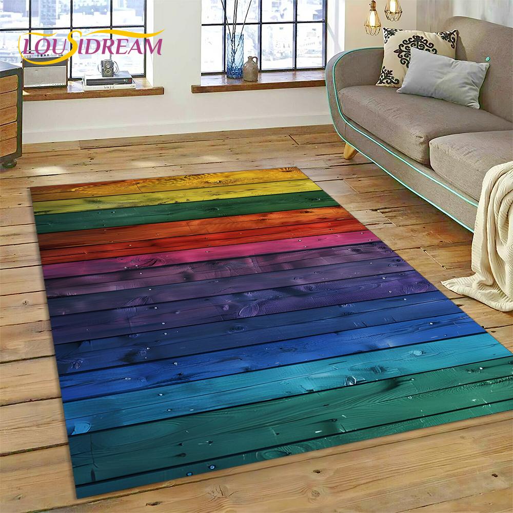 Alfombra Personalizada de Madera con Grano de Color 3D para Decoración de Sala de Estar y Dormitorio, Felpudo Antideslizante para Sofá Felpudo