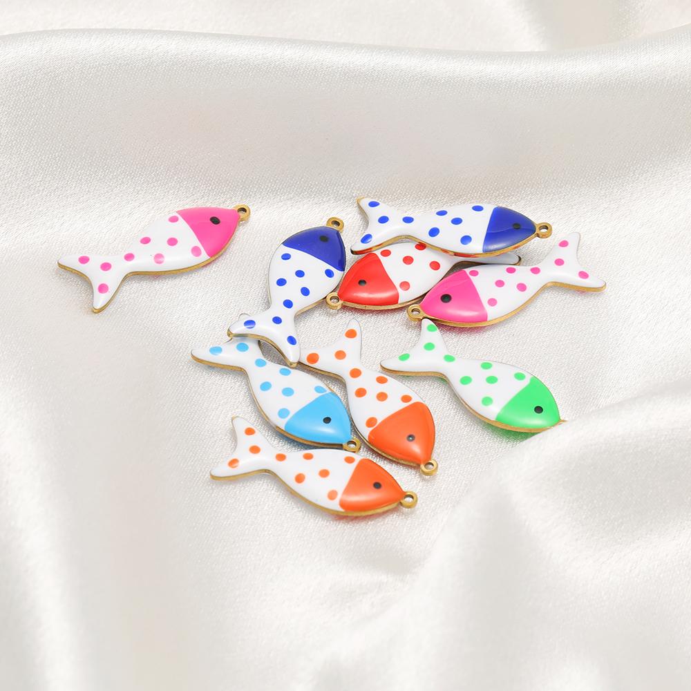 5pcs Stainless Steel Enamel Garrupa Dot Fish Cute Charms for DIY Earrings Making Jewelry Necklace Women Kids Bracelet Pendants