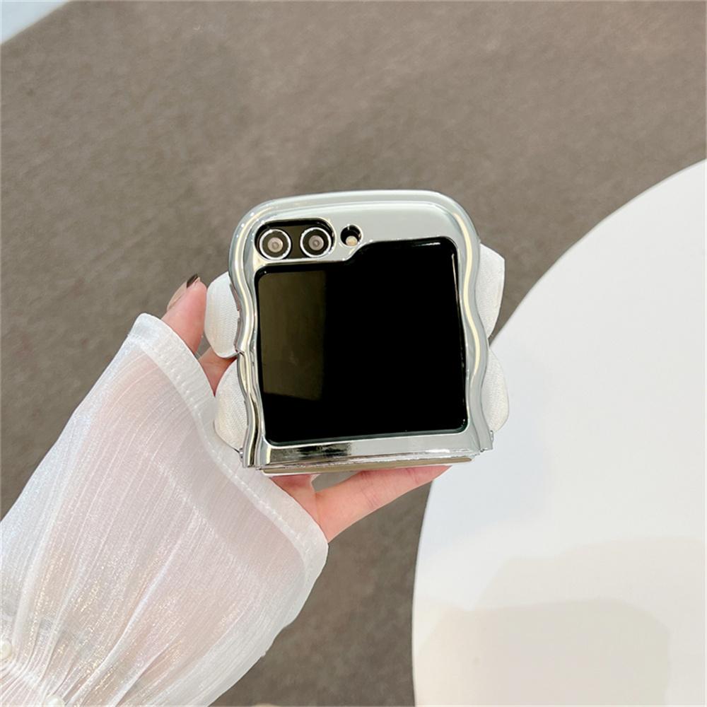Big Leather Bowknot Phone Case For Samsung Z Flip 4 z flip 6 5 3 Bracelet Cover For Galaxy Z Flip5 Plating Wavy Cases