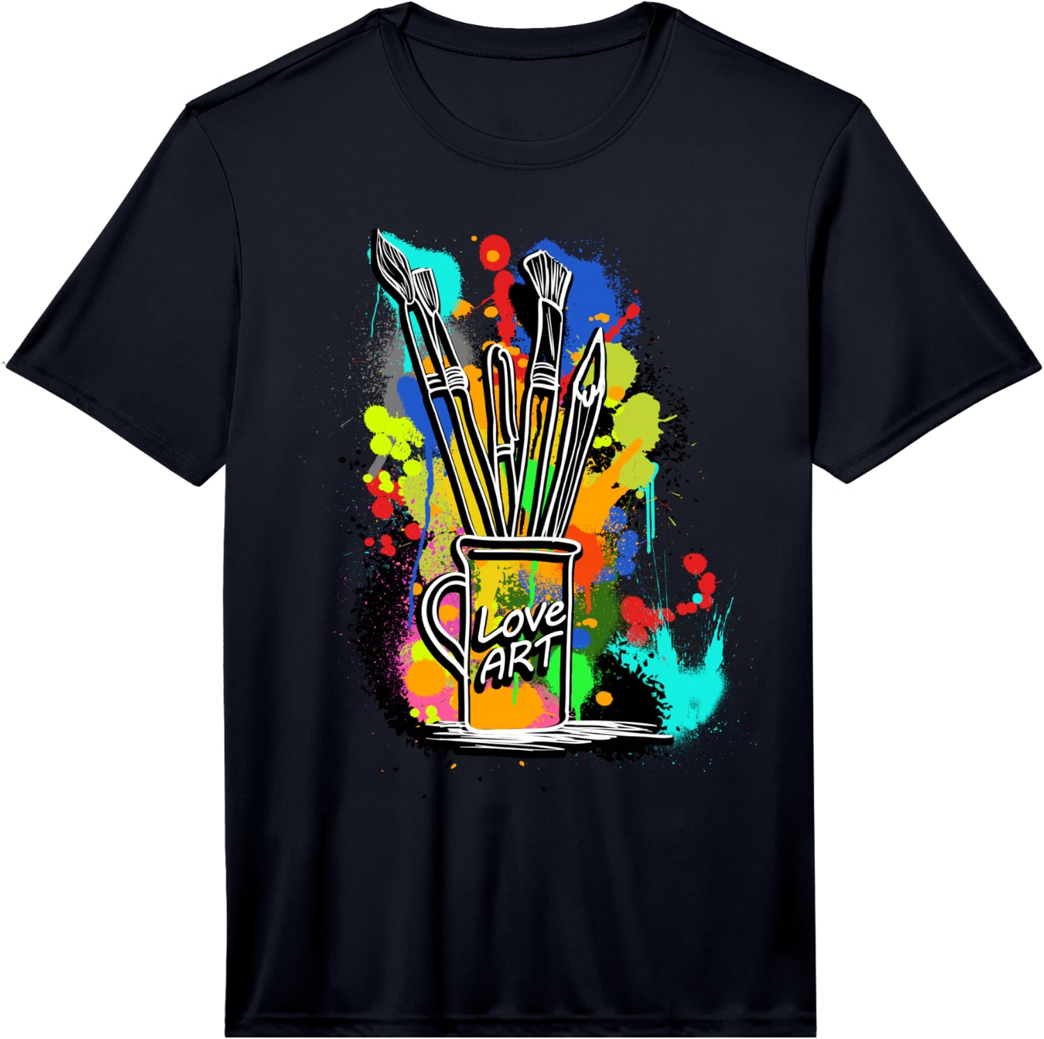 Love Art Multicolour Brush Container Painter T-Shirt Performance T-Shirt Unisex T-Shirt L