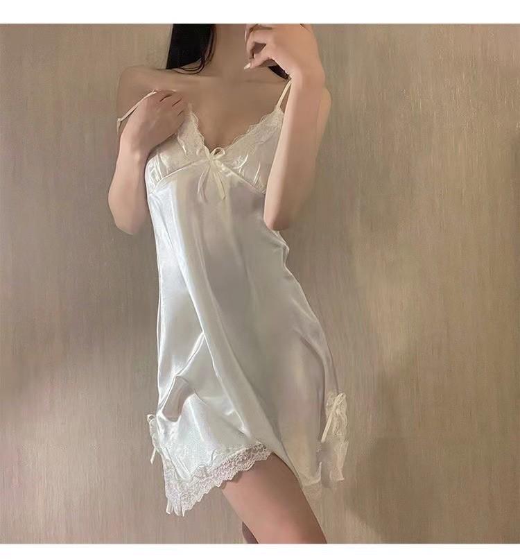 Silklike Satin Chemise For Women With Lace Trim And V Neck For Home Wear