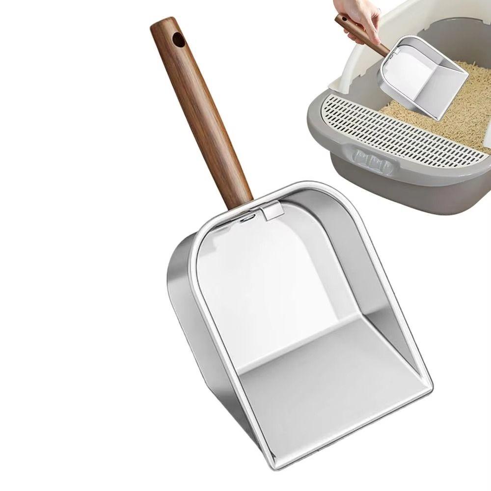 Stainless Steel Cat Litter Scoop Long Handled Hollow Design Litter Box Shovel Nonstick Surface Deep Shovel Kitten Poop Scooper