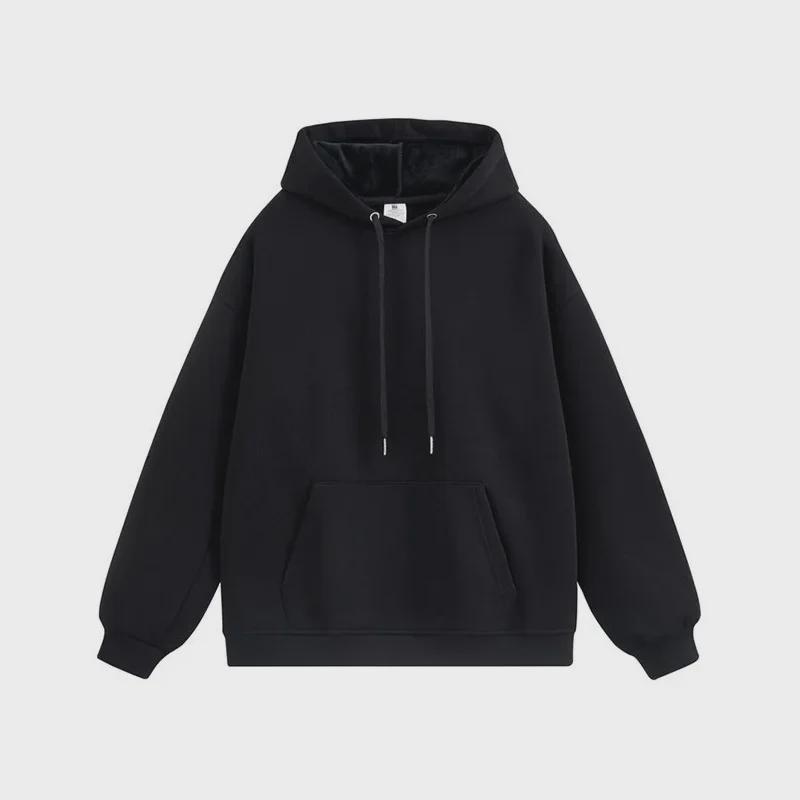 Women's Silver Fox Hooded Sweater: Autumn/Winter 450g Fleece, Long Sleeve, Casual Solid Color, Loose Fit