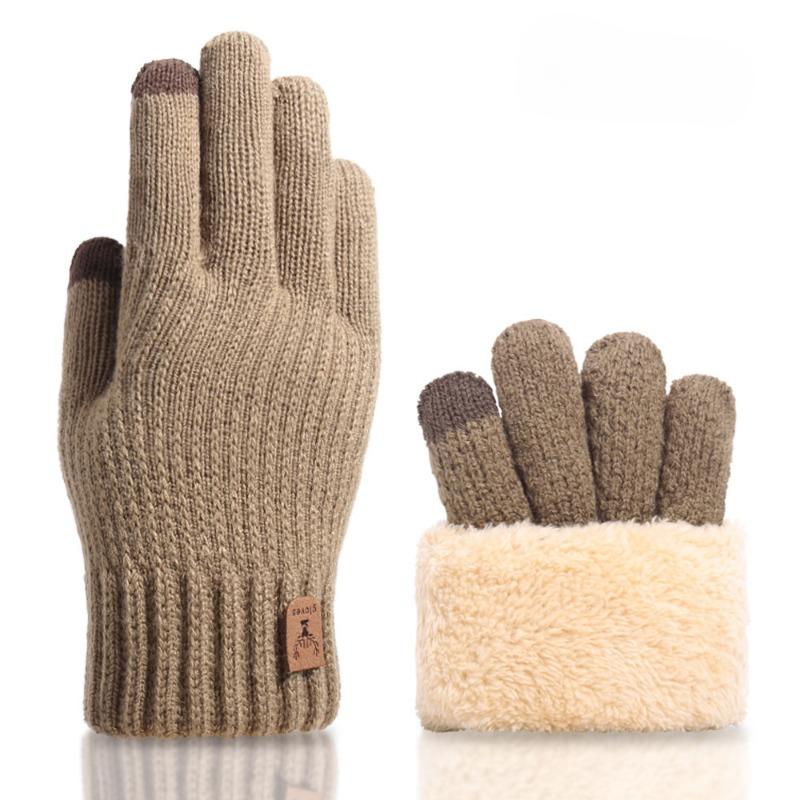 New Men's Warm Full Finger Gloves Winter Touchscreen Plus Fleece Gloves Men Women Thickening Wool Knitted Cycling Driving Gloves