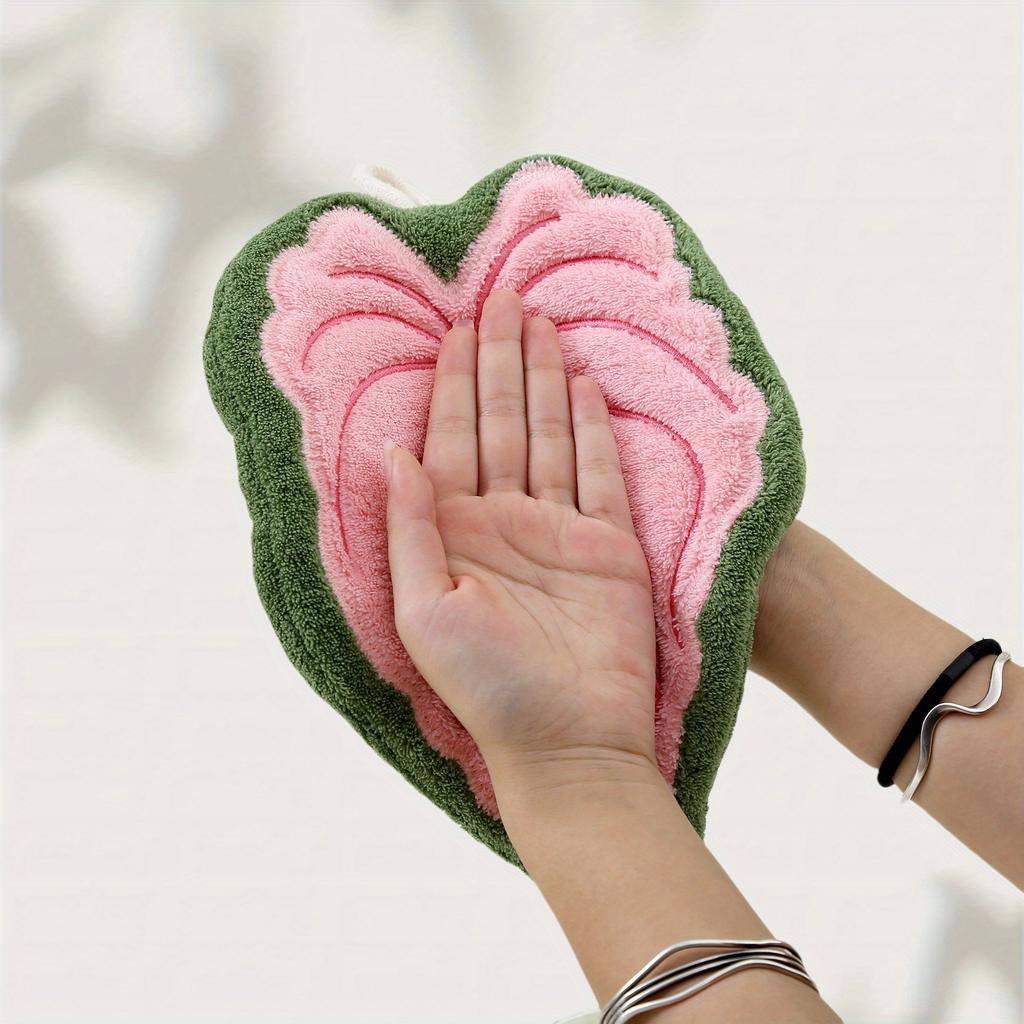 2pcs Coral Fleece Hand Towels ,Plant Leaf Design,Hanging Convenient ,Strong Absorbency and Quick Drying,Cute and Soft ,Kitchen Bathroom Hand Towels