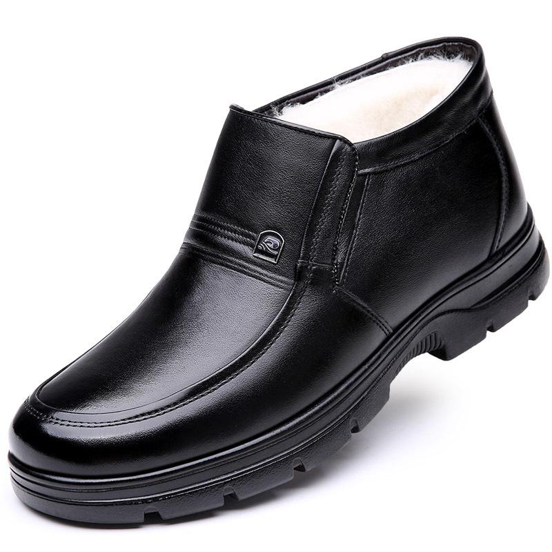 Cotton Shoes Men's Winter Warm Piled Thickened Leather Wool Cotton Shoes Men's Middle-aged and Elderly Father Father Shoes