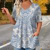 Women's Fashion Plus Size Printed Short Sleeve Blouse For Elegant Commuting And Casual Wear