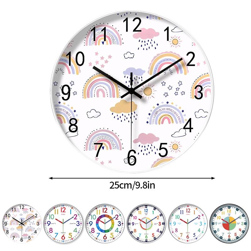 10 Inch Early Childhood Education Clock Colorful Round Wall Clock Kids' Room Decor Non Ticking Learning Clock Wall Decoration