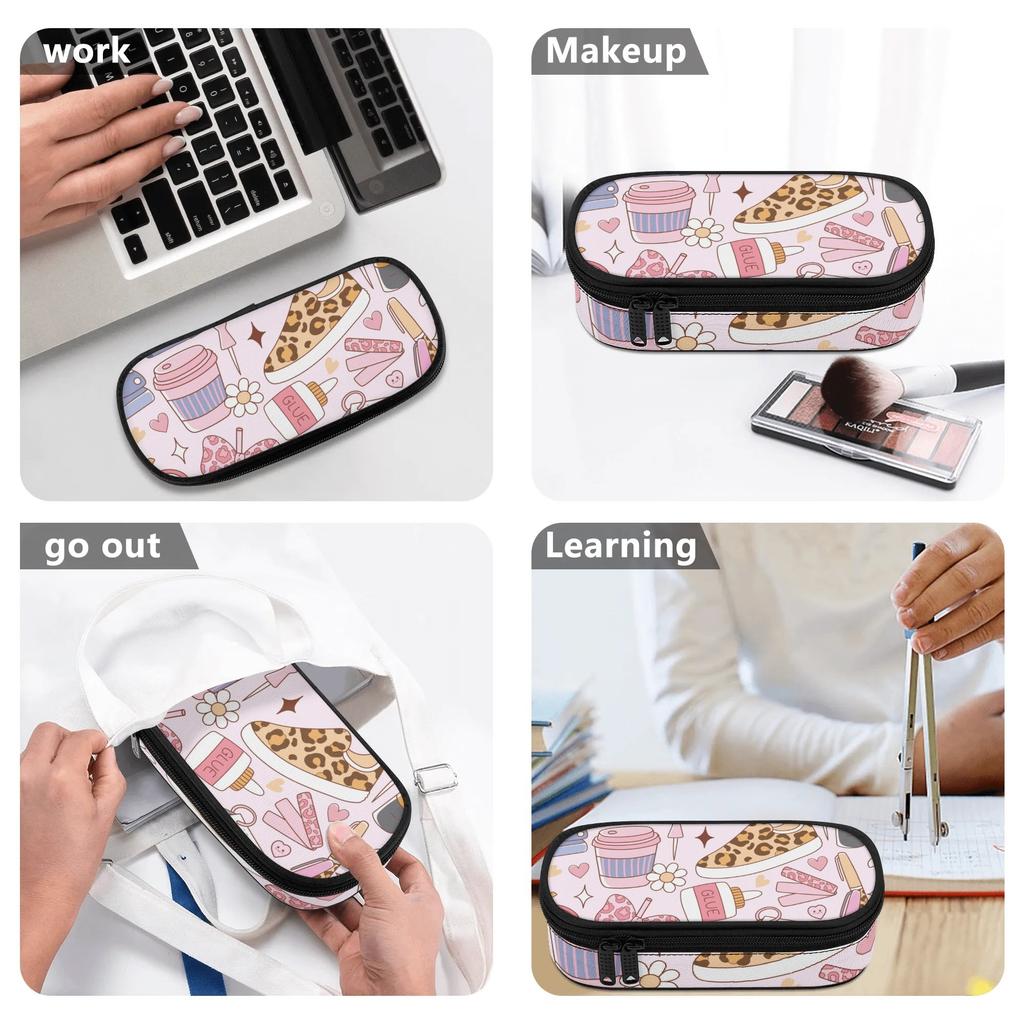 Pencil Bag Lightweight 300D Polyester Smooth Zipper with Main Compartment Mesh Pocket and Pen Slots for College and School Use