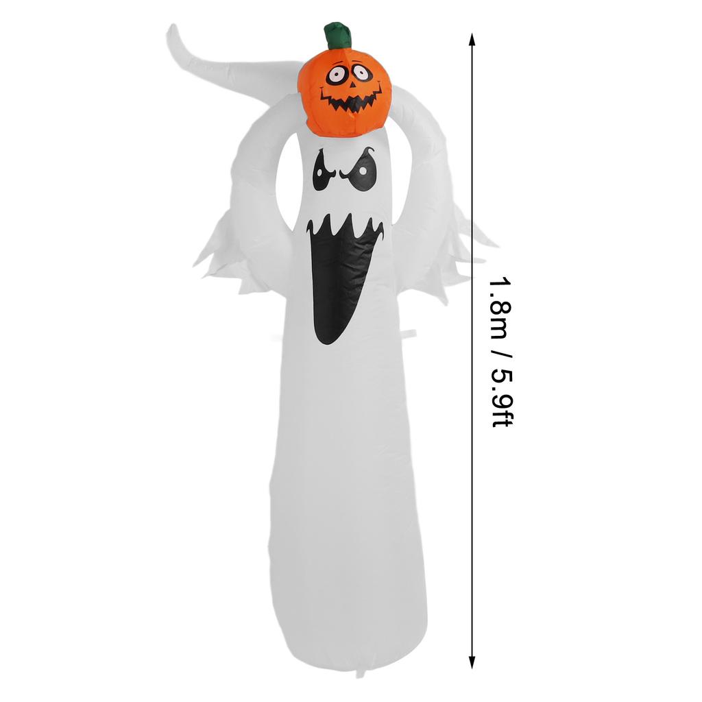 1.8m Halloween Inflatables Pumpkin Head White Ghost Inflatable Pumpkin Blow Up Ghost with LED for Yard Garden Lawn Decorations EU Plug