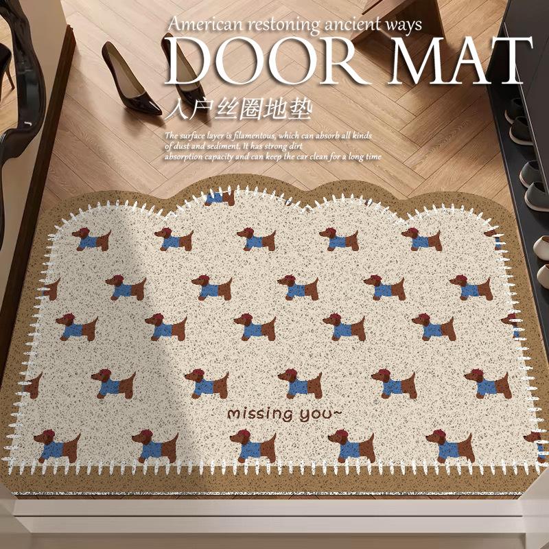 Cartoon Sausage Dog Entrance Door Floor Mat, The Entrance Can Be Cut, Dirt-Resistant Foot Mat, Household Door Anti-Skid Silk Ring Floor Mat