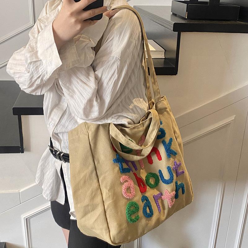 Tote Bag Canvas Bag Women's Large Capacity Korean Lazy Canvas Bag Letters