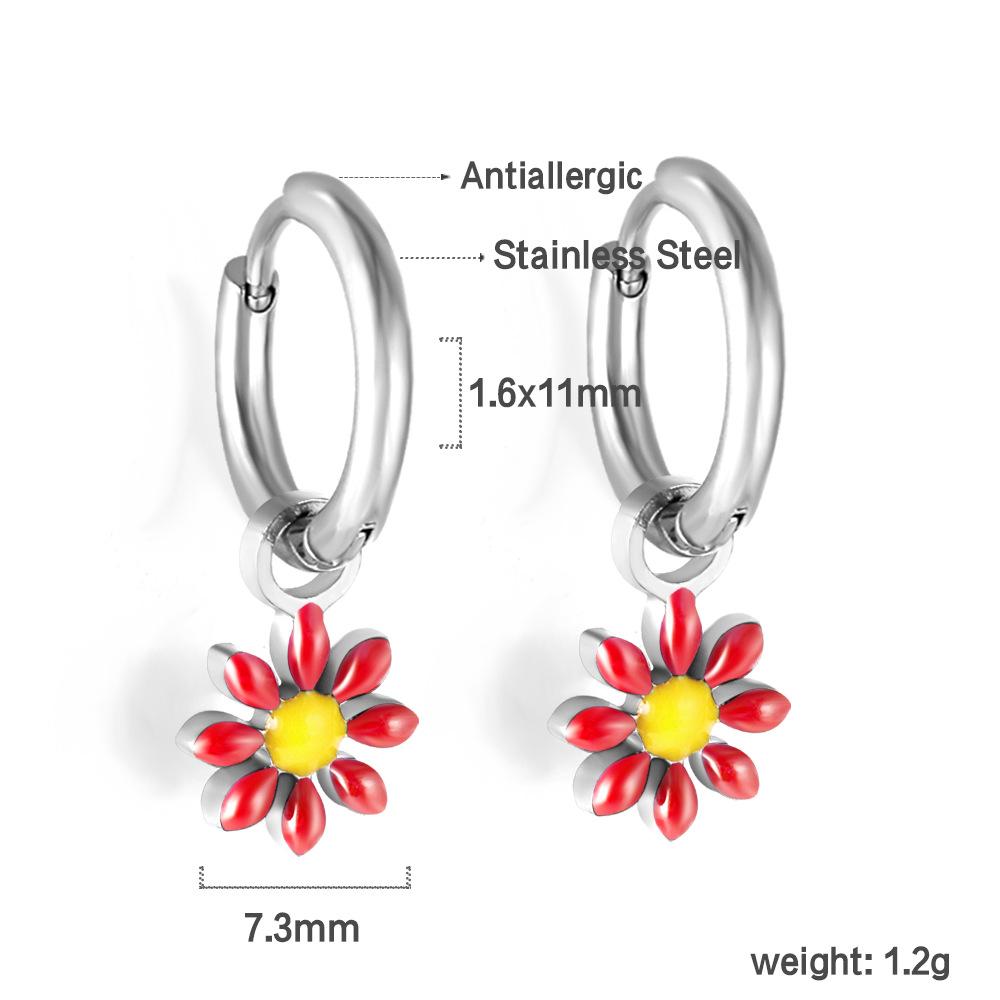Small daisy earrings, fashionable and simple temperament stainless steel jewelry dripping oil colored small flower women's earrings