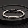 Men's Adjustable Braided Hip Hop Bracelet with Retro Copper Crown, Pineapple Beads, and Vacuum-Plated Titanium Steel.