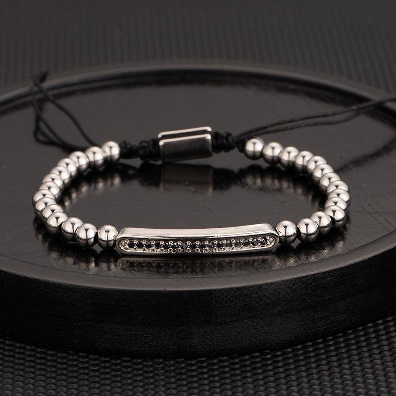 Men's Adjustable Braided Hip Hop Bracelet with Retro Copper Crown, Pineapple Beads, and Vacuum-Plated Titanium Steel.