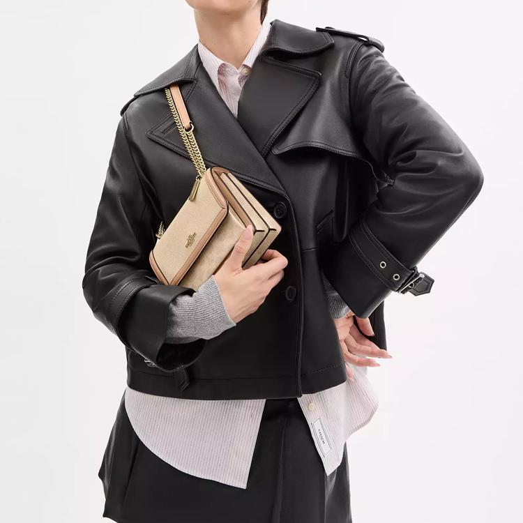 Coach Klare 18 Gold Horse And Carriage Logo Chain Coated Canvas Shoulder Bag Small Women shoulder bag Beige CAK08-IMLG6