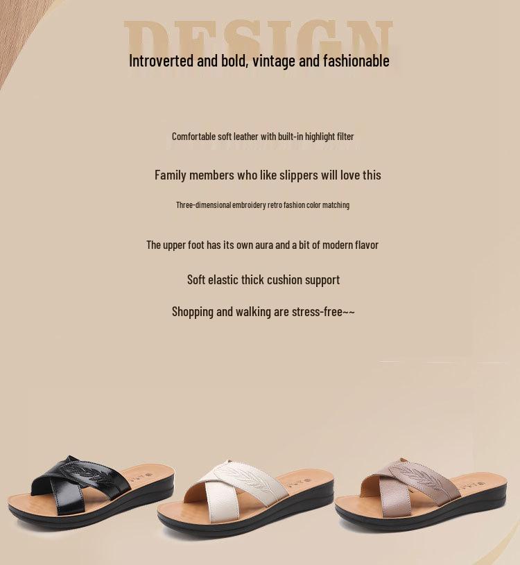 Echtes Leder Damen Sommer Rutschfeste Flache Sandalen für Draußen