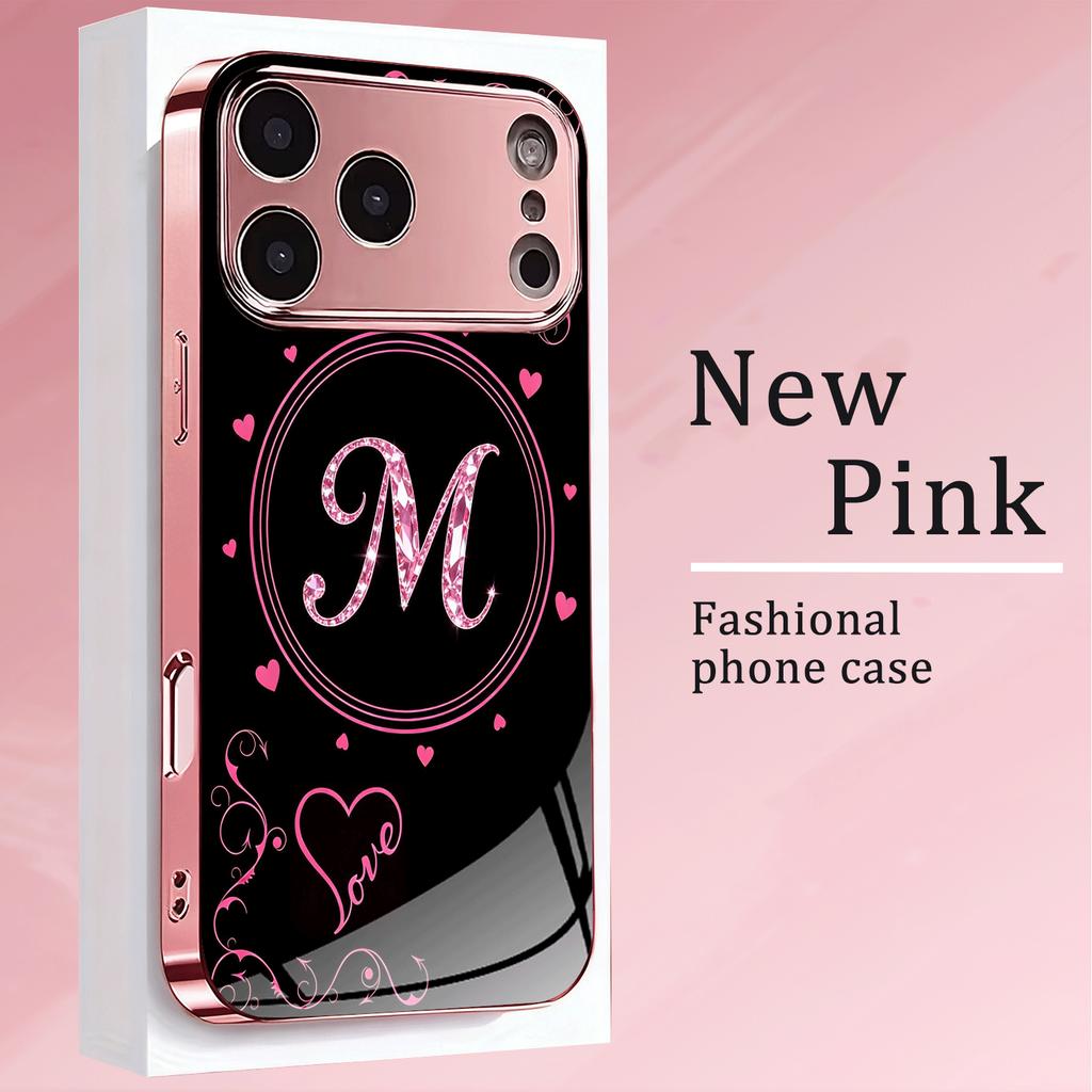 Sleek Black Pink Diamond M for Iphone 17 Pro Max Cover Mobile Phones Glass Phone Case for iPhone 17 16 15 14 13 12 11pm Pro Plus