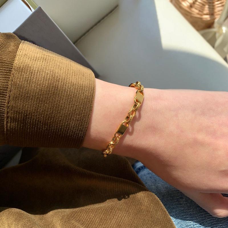18K Real Gold Plated Copper Toggle Clasp Circle Gifts Punk Cool Natural Freshwater Pearl Chain Link Bracelets for Women