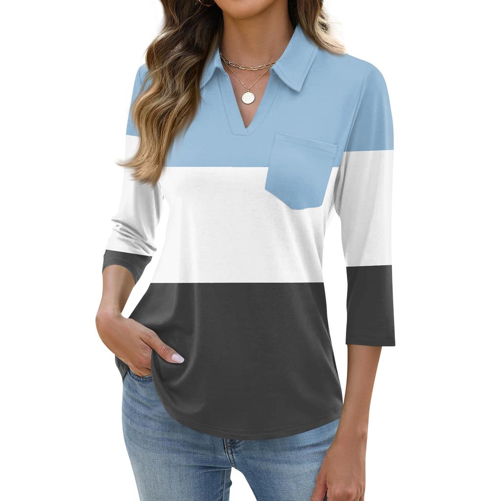 Damen Mode Lässig Revers Kurz 3/4 Ärmel Print Hemd Damen Oberteile