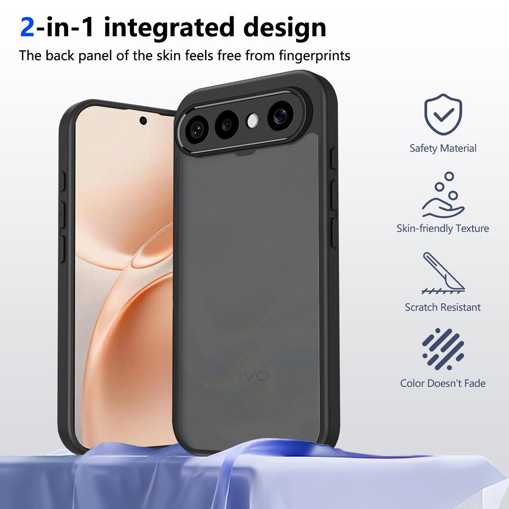KEYSION Matte Translucent Black Phone Case for VIVO X300 FE Soft Silicone+PC Anti-slip Shockproof Back Cover for VIVO X300 FE 5G