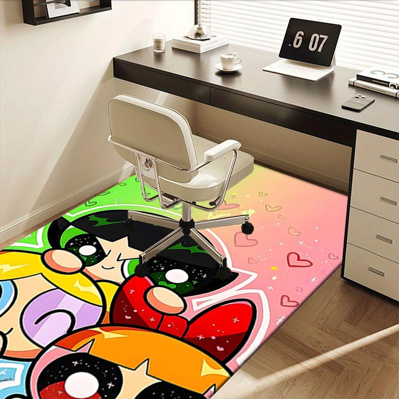 Powerpuff Girls Chair Mat: Cute Cartoon Decor for Home Office, Living Room, Bedroom - Gift Idea for Adults.1227a