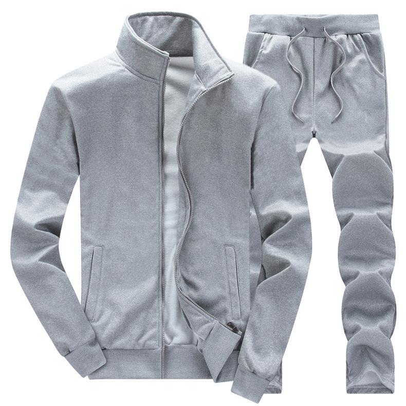 Frühling und Herbst Herren Plus Size Revers Langarmjacke + lässige lockere Hose Outdoor Freizeit Sport Zweiteiliges Set