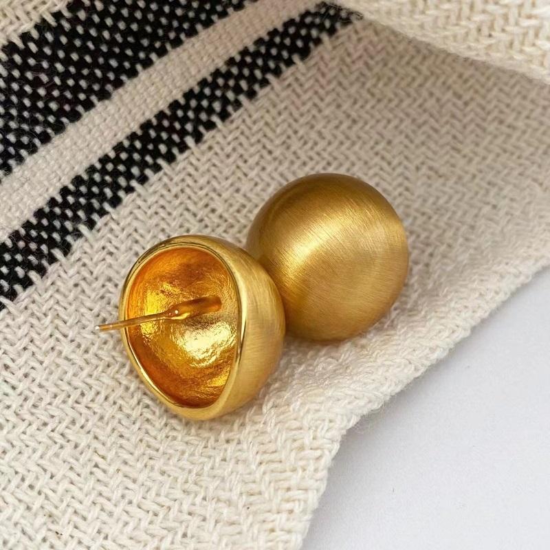 Modische Metall Gebürstet Mattierte Halbkreis Ohrstecker für Damen Vintage Goldfarben Runde Kugel Temperament Ohrringe Zirkonia Geschenk