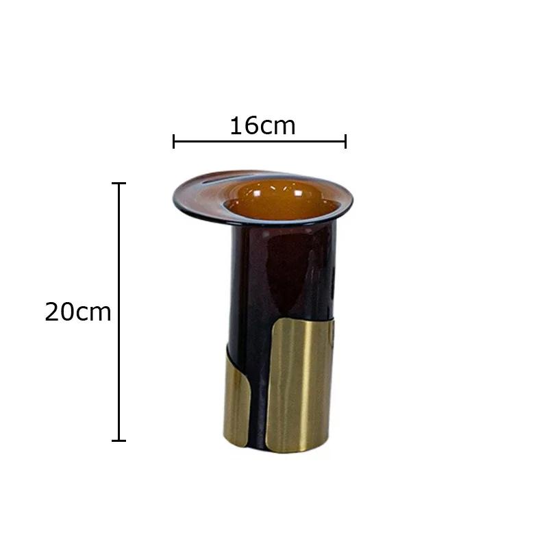 

Creative Brown Glass Vase Golden Framed Flower Pots Desk Decoration Flower Arrangement Modern Floral Vases Room Aesthetic Decor