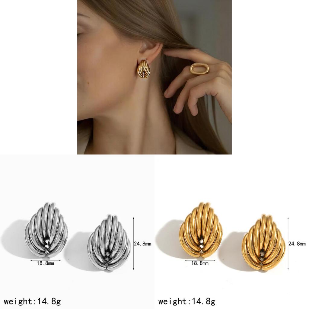 Geometric Stainless Steel Earrings For Women With Pvd Finish For Trendy Fashion