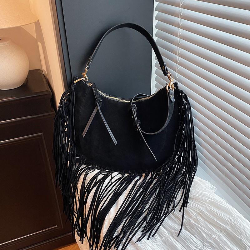 Bohemian Tassel Bag Female Niche High-end Commuting Underarm Texture Personality Cross-body чёрный