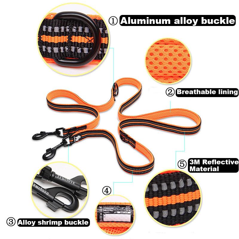 Winhyepet Multifunktions-Hundeleine Reflektierend 7 in 1 Langlebig Rutschfest Verstellbar Hände Frei Joggen Haustiertrainingsleine 2 Hunde