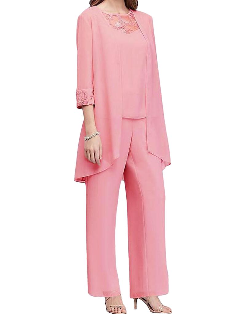 Ensemble Femme 3 Pièces Chic - Cardigan + Débardeur + Pantalon En Mousseline Dentelle - Tenue Mariage, Soirée, événement - 10