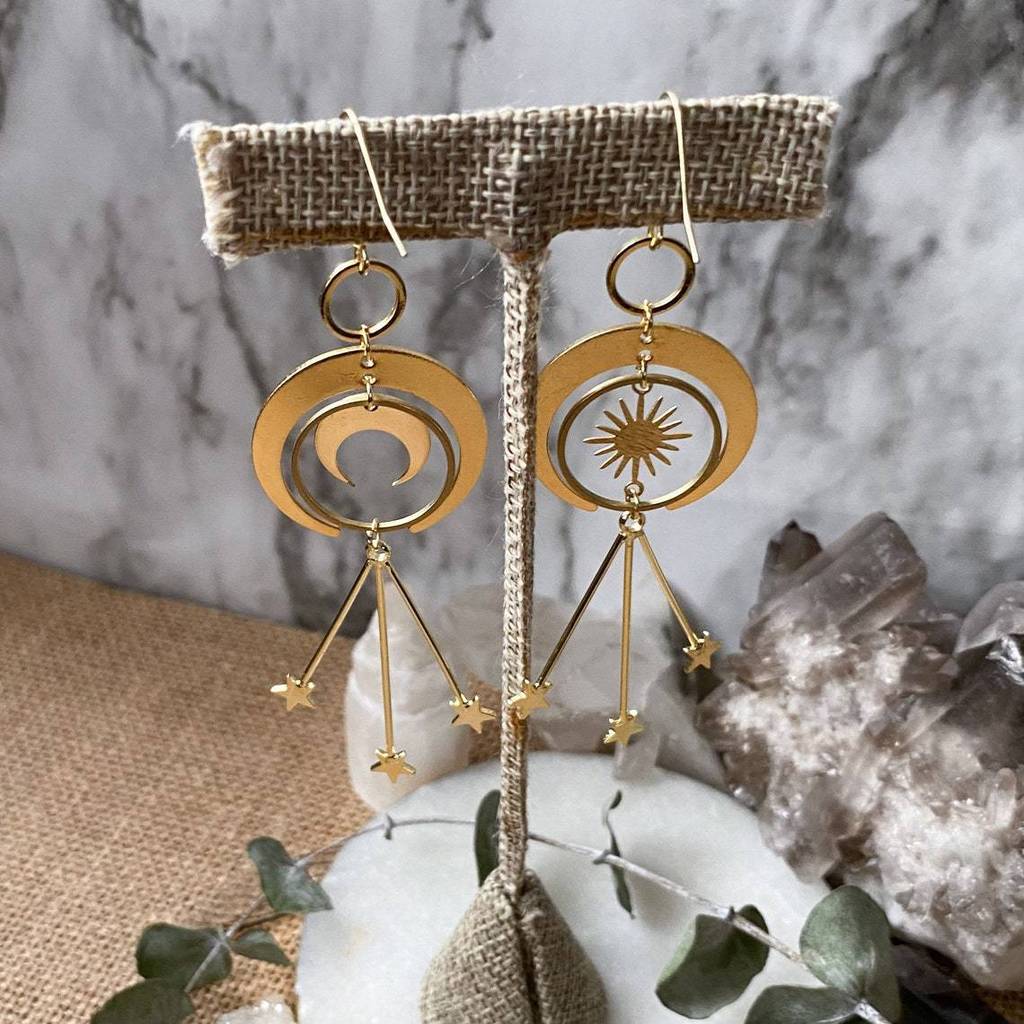 Bohemian Star Moon Alloy Earrings With Gold Plating For Fashionistas And Casual Wear