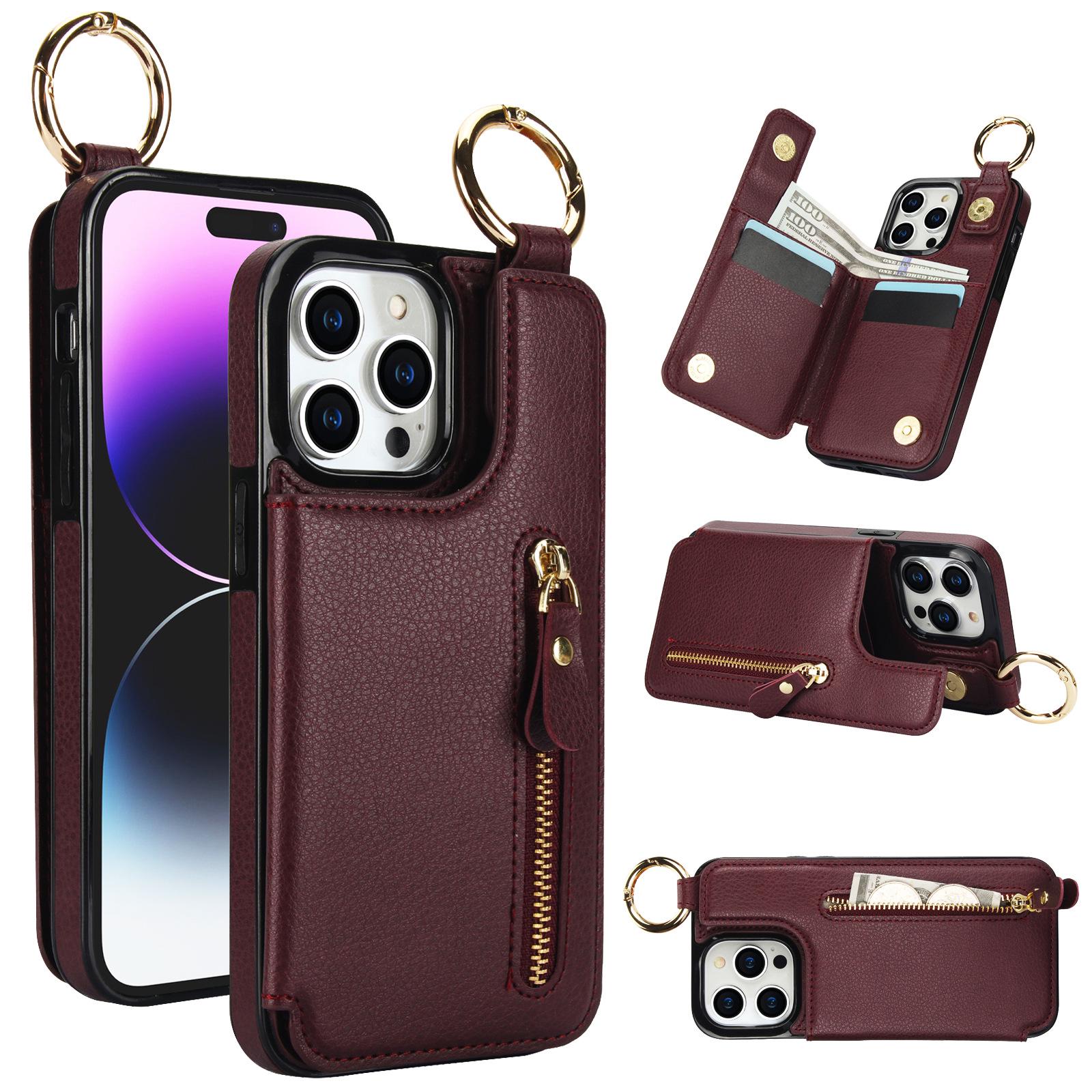 

Кожаный чехол для iPhone 15: Многофункциональный кошелек и защитный чехол для Apple 14 Pro Max iPhone 11 Pro 5.8 малиновый