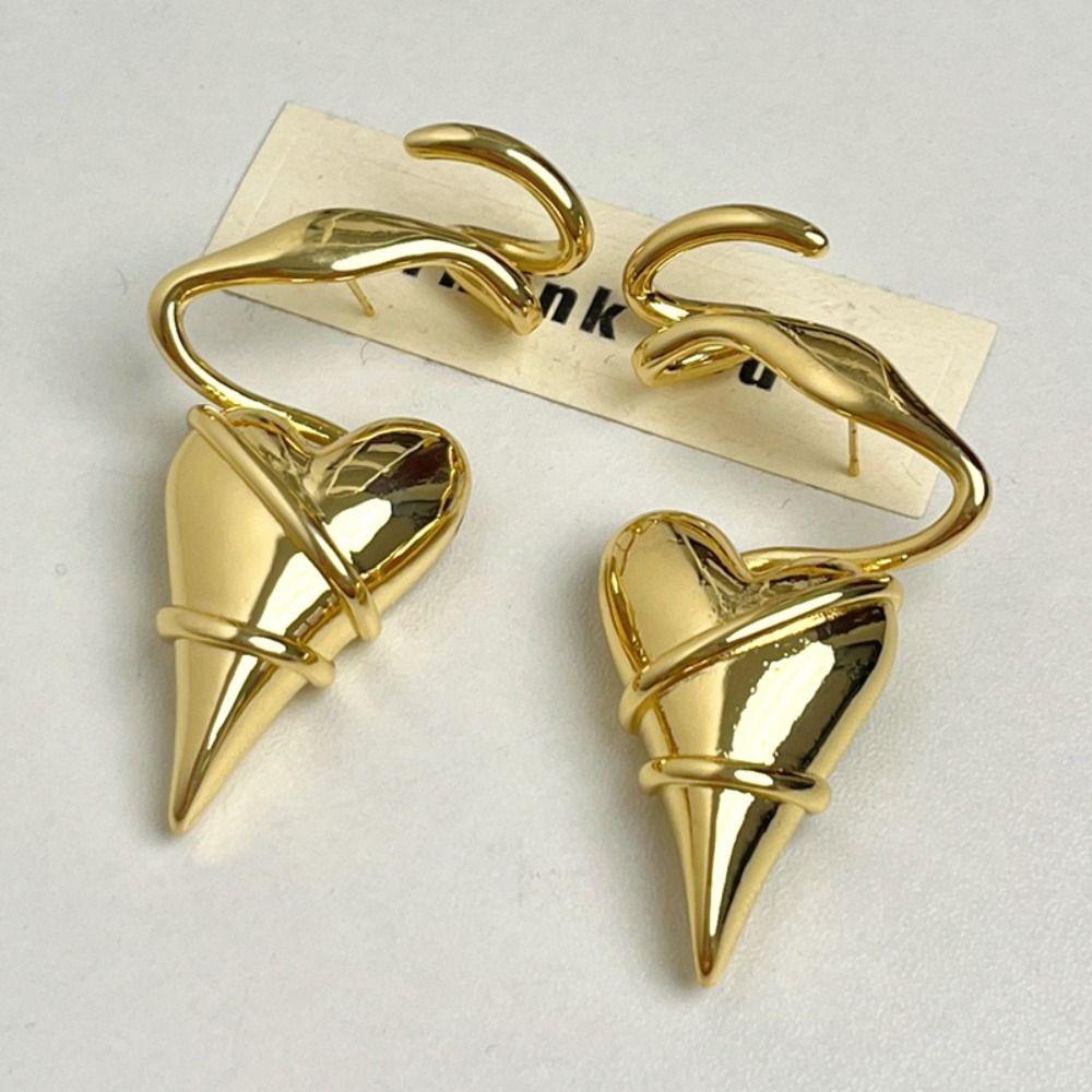 Twined Metal Eardrop Irregular Exaggerated Earrings Temperament Heart Earrings  Party