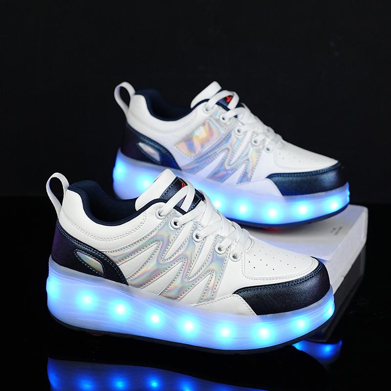 Kids Sneakers Led Light Shoes Children's Boys Girls USB Charging Glowing Sport Wheels Outdoor Parkour Roller Skate Shoes
