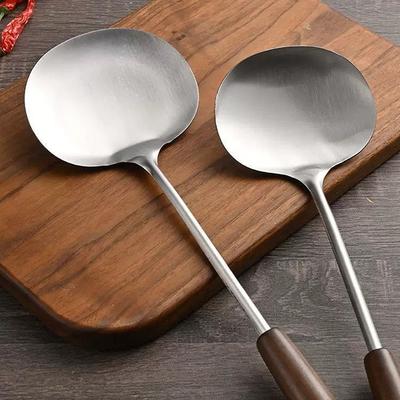 Walnut Handle Stainless Steel Spatula Chinese Cooking Shovel Chef's Mushroom Head Turners for Flipping Pancakes/Omelets