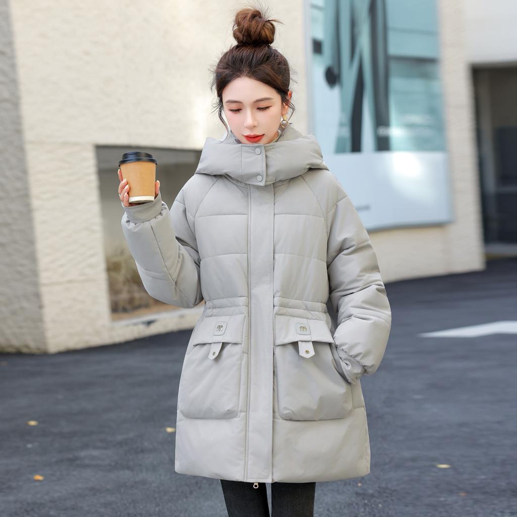 Mid-length Cotton Coat for Women, Waist Slimming Cotton Coat, Winter Thickened Cotton Coat