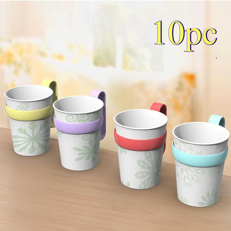 

10pc random colors Portable Cup Holders with Handles! Heat-Resistant. Disposable Cup Stand for Home & Office,Durable Plastic 200ml