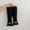 Girls High Waist Ribbed Stretch Flare Pants with Slit and Bow Detail