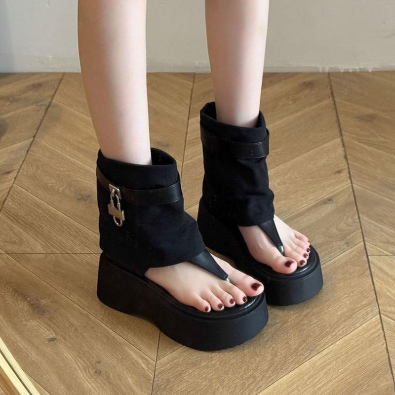 Fashion Women's Fashion Platform Trousers Cool Boots Women's Herringbone Toe Roman Sandals Small Stacks Out Short Boots Sandalias Mujer
