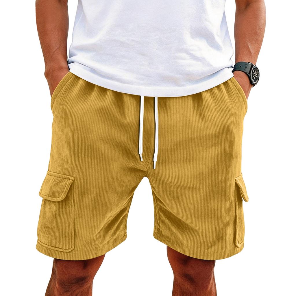 Men's Corduroy Casual Cargo Shorts | Elastic Drawstring Waist Shorts With Multi Pockets For Daily Wear