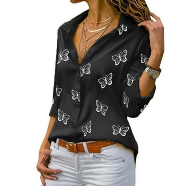 English Fashion Shirt With Butterfly Print And Spandex For Casual Wear