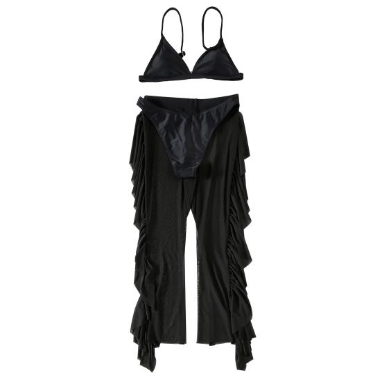 

3 шт./компл. женские бикини длинные брюки с подкладкой без косточек спагетти бретельки прозрачная сетка S чёрный